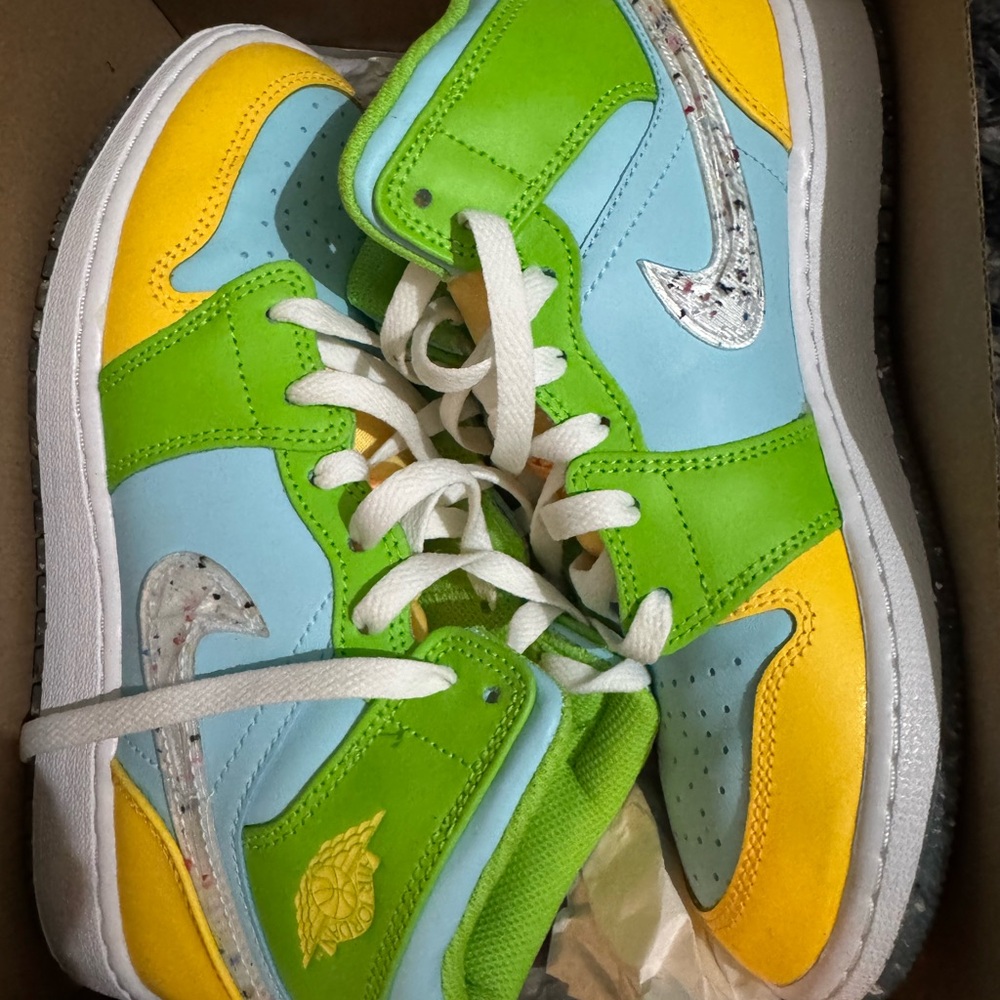 Nike Kids Sneakers in Lime Green, Sky Blue, and Bright Yellow